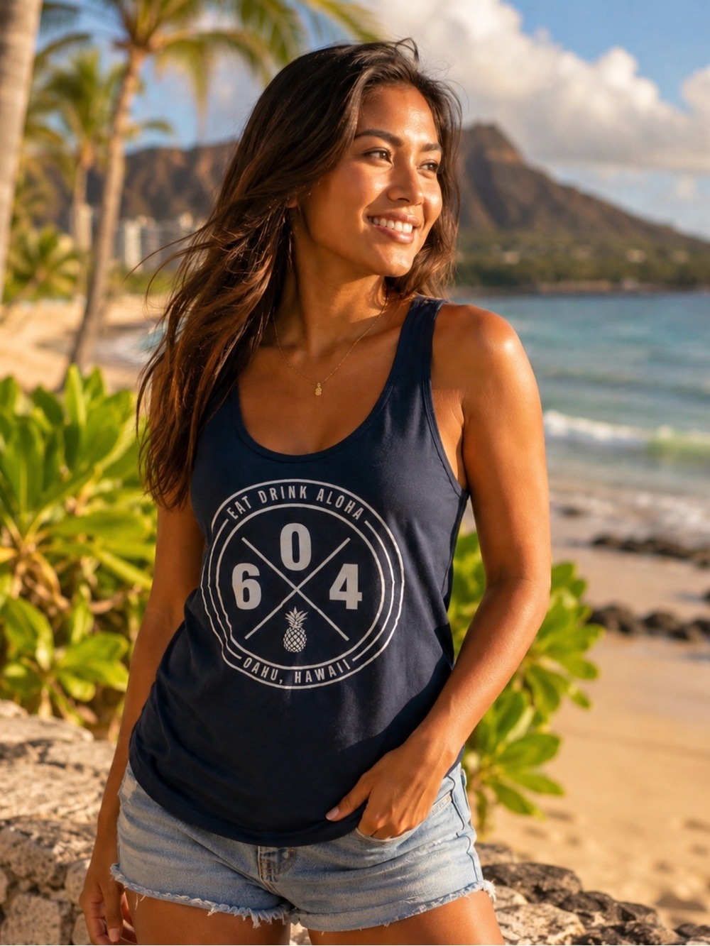 EAT DRINK ALOHA RACERBACK TANK TOP RESTAURANT 604 PEARL HARBOR OAHU HAWAII XL